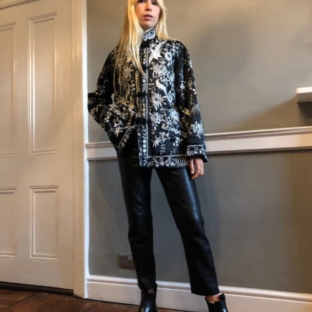 Brownstone Studio Embroidered Silk Jacket, Size 44/XL
